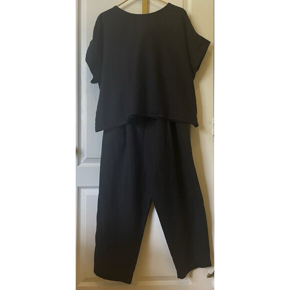 Elizabeth Suzann Set Georgia Tee Andy Trouser 100% Linen Size L/XL Black - Picture 4 of 14